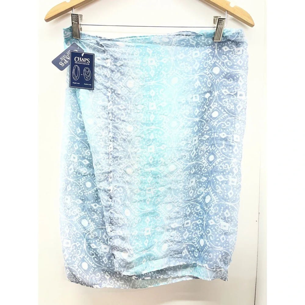 Chaps Blue‎ White Medallion Print Infinity Loop Scarf Ombre Boho Lightweight NWT